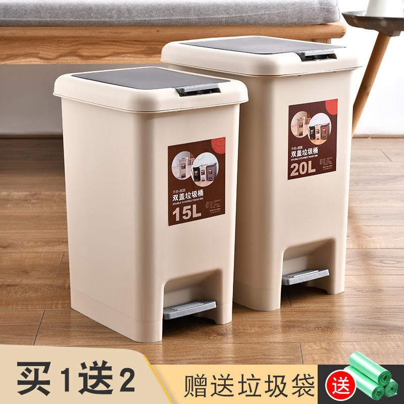 Large-capacity trash can with lid stepping kitchen bathroom toilet deodorant double-open