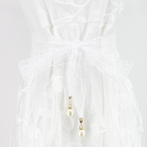 Light black decorative white lace dress belt wide waist simple hollow pearl ribbon students elegant