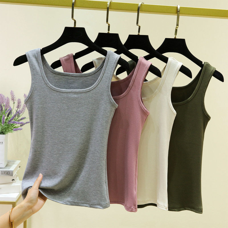 Square Neck Tank Top for Women 2026 Summer New Style Ribbed Inner Camisole White Black Sleeveless Base Shirt Solid Color Top