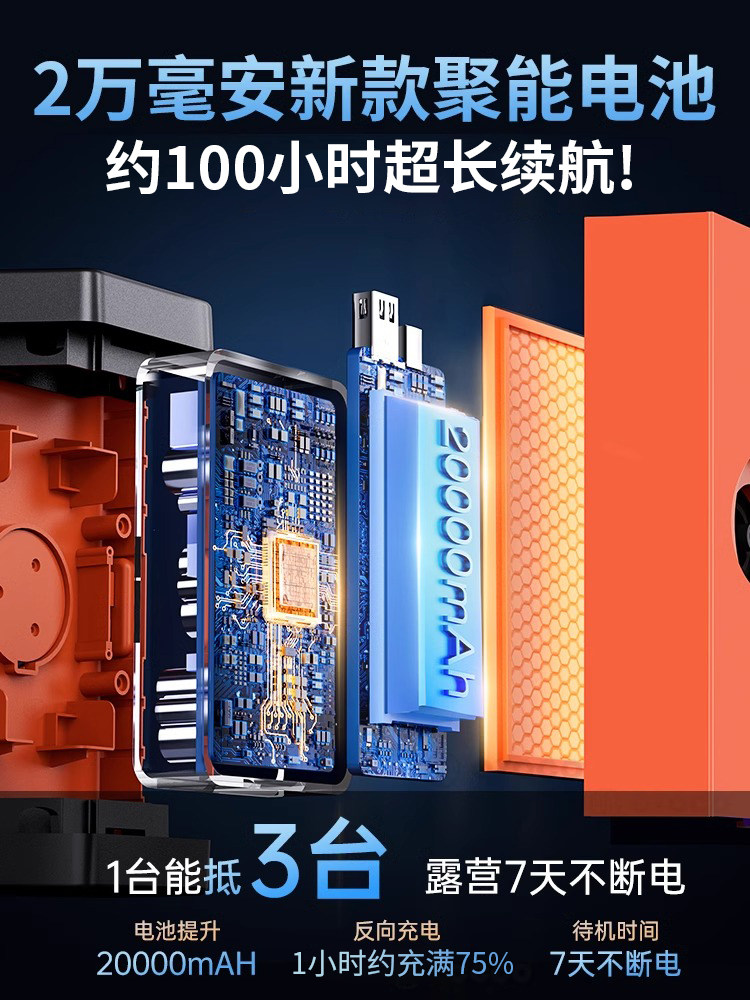 Outdoor Camping Rechargeable Electric Fan USB Portable Oscillating Cooling Air Conditioner Fishing Small Camping Tent Strong Wind Cooling Device Student Dormitory Office Desktop Long Battery Life