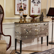 Painted flowers and birds American new Chinese style entry door ultra-thin solid wood console table living room partition dining side storage cabinet