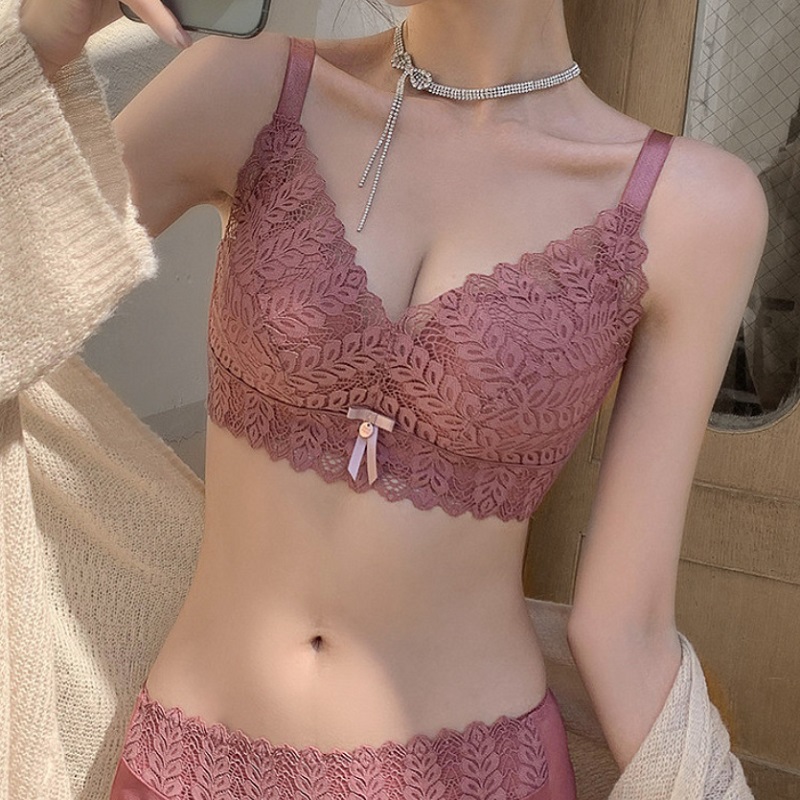 New Pint Bra Latex Underwear Poly-Adjusted Type Closeted Breast Anti-Drooping Lace Up with No Steel Ring Suit Lady