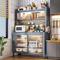 Kitchen multi-functional shelf landing multi-layer cabinet microwave oven locker with cabinet door and bowl cabinet