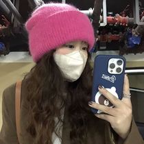 Good looking plush - plush rabbit knitting hat female autumn and winter Han edition with rolling side and thicken pile of cold hat male