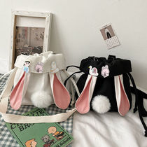 Canvas bag bucket long rabbit ear bag cute plush rabbit tail personality shoulder messenger bag girl cute small bag