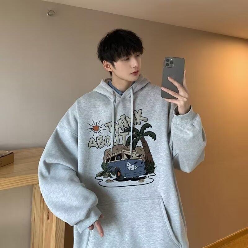 American woven rope hooded sweatshirt men's autumn tide ins loose clothes tide brand retro sweater