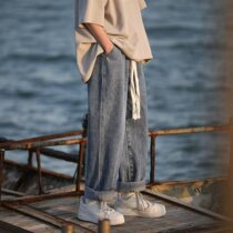 American design niche jeans mens summer thin section tide brand large size pants straight loose loose wide leg casual pants