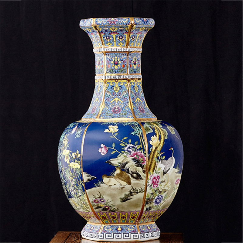 Jingdezhen Ceramic Vase Decorations at the Imitation Antique Living Room New Chinese Style Large Number Home Pine Crane Changchun Enamel Color-Taobao