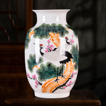 Jingdezhen Ceramics Hand-painted Vase Flower Arrangement Pine Crane Longan year Lunar New Year Birthday Gift decoration Home TV cabinet Living room Swaying Pieces