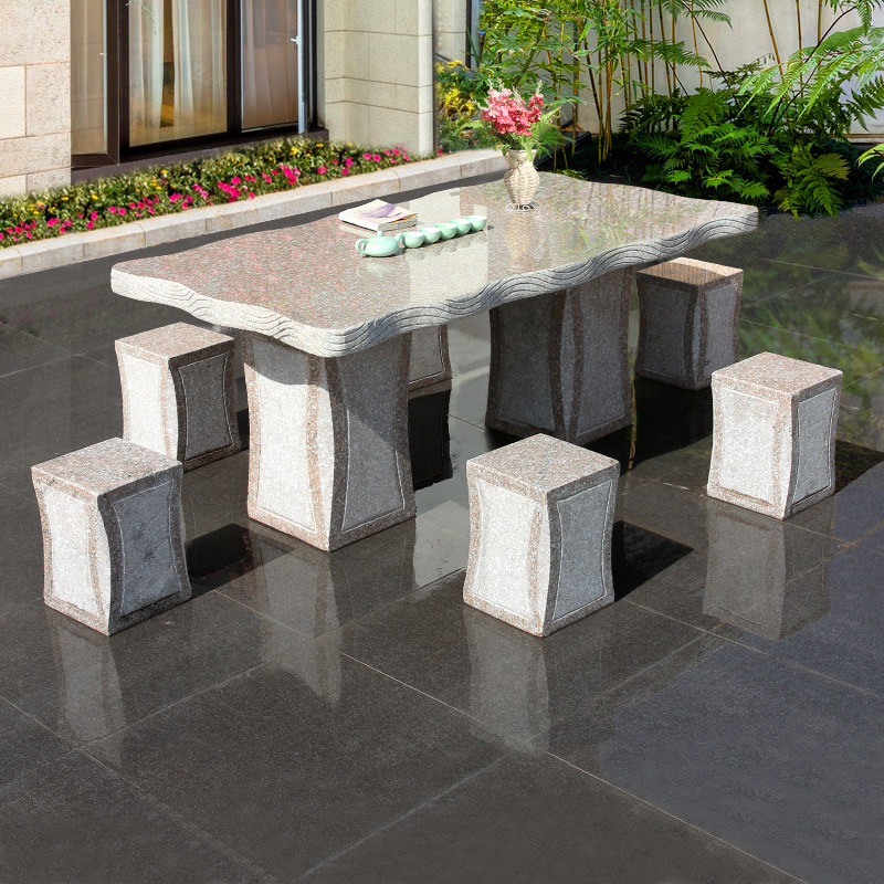 Stone table stone bench courtyard garden set of natural granite square outdoor home minimalist tea table stone table-Taobao