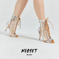 Серебряные туфли на высоком каблуке, танцующие эластичные короткие сапоги, сандалии, обувь