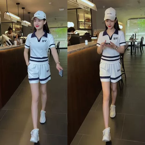 Летний спортивный костюм для отдыха, комплект, большой размер, воротник поло, короткий рукав, по фигуре