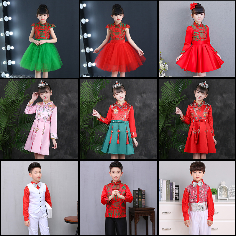 Children's clothes festive festive festive festive festive festive performance of Chinese festive festival clothes girls banner dress