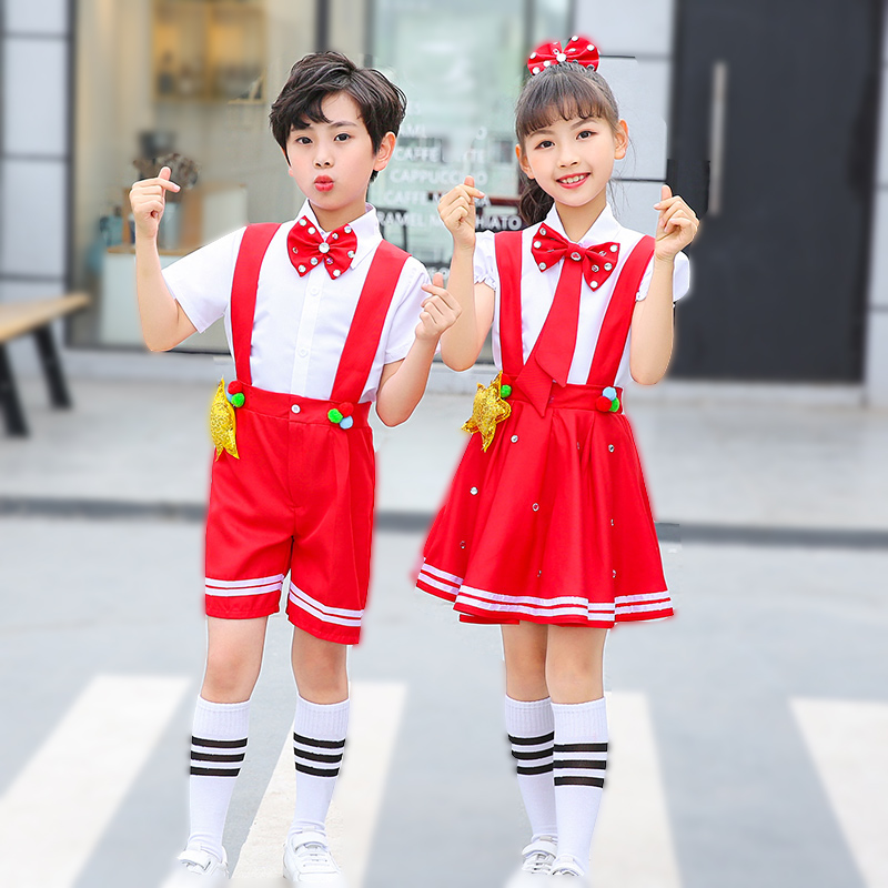 Children's chorus clothing men and women shining little red star dance performance clothing primary school students red scarf recitation performance clothing