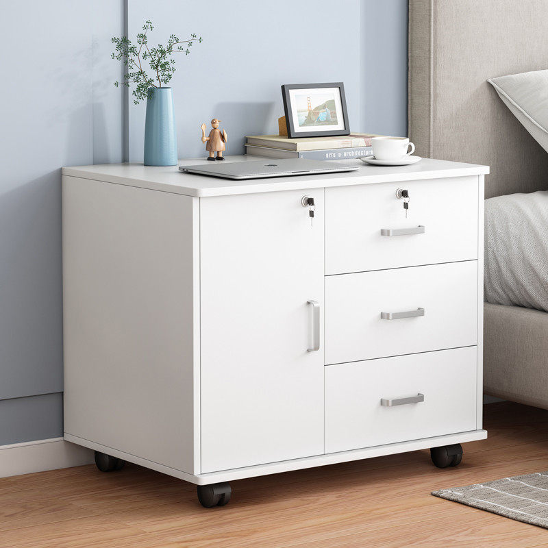 Simple modern bedside cabinet with lockable moving wheel bedroom multi-functional small-size locker