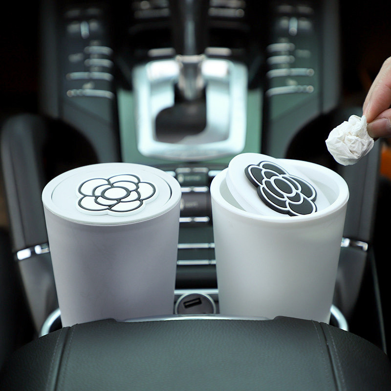 Car trash can car interior with net red camellia flower car with front row front seat storage mini female desktop storage bucket