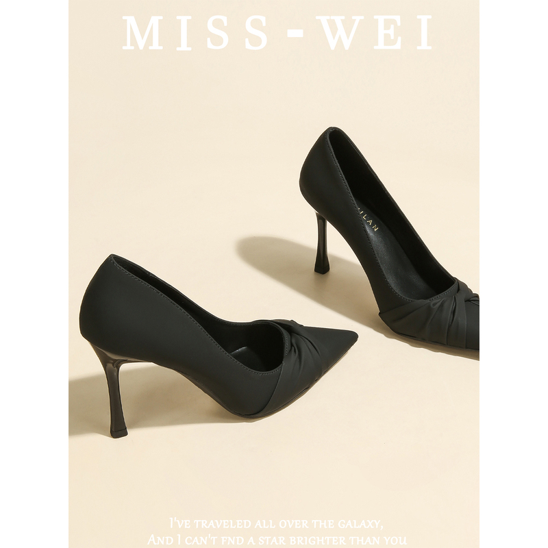 Fat Wide-Footed Women with Large Feet Wear Black French-Style High-Heeled Shoes, Wide and Fat Professional Work Shoes, Flats, Small Size 313233