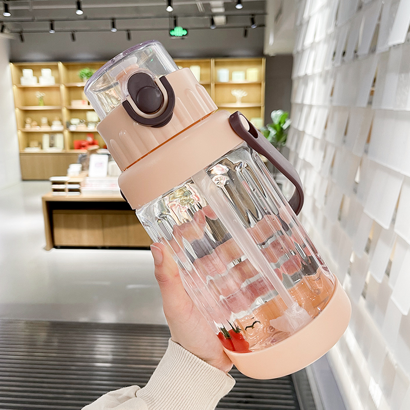 Water cup female student super large capacity plastic cup with straw 2000ml outdoor sports fresh and simple portable cup