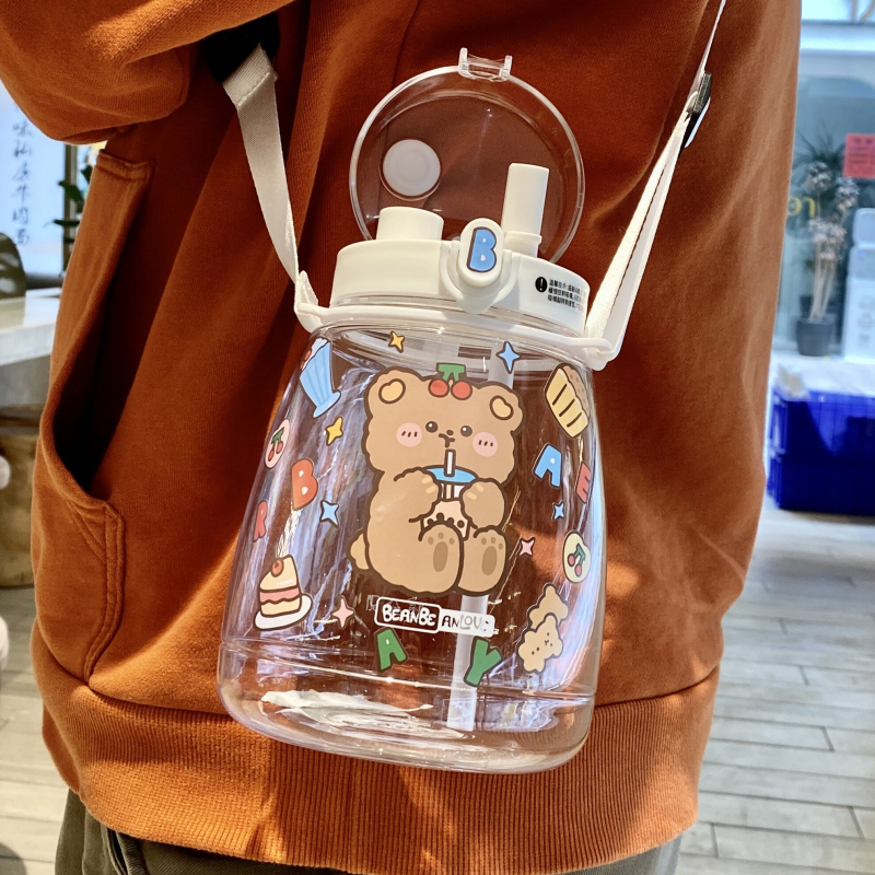 Web red straw cup female large capacity cute cup portable bag sports kettle summer super large water bottle