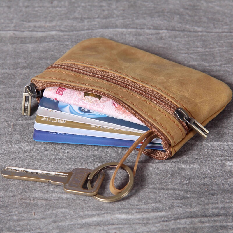 Real Soft Leather Mini Card Holder Small Coin Purse for Men and Women Retro Handmade Original Ultra-Thin Multi-Functional Driver's License Key Bag