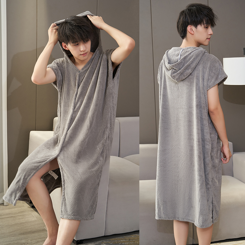 Towel Bathrobe for Adults, Non-Pure Cotton, Absorbent, Quick-Drying, Nightgown-Style Wearable Bath Towel, Men's Special Hot Spring Swimming Bathrobe