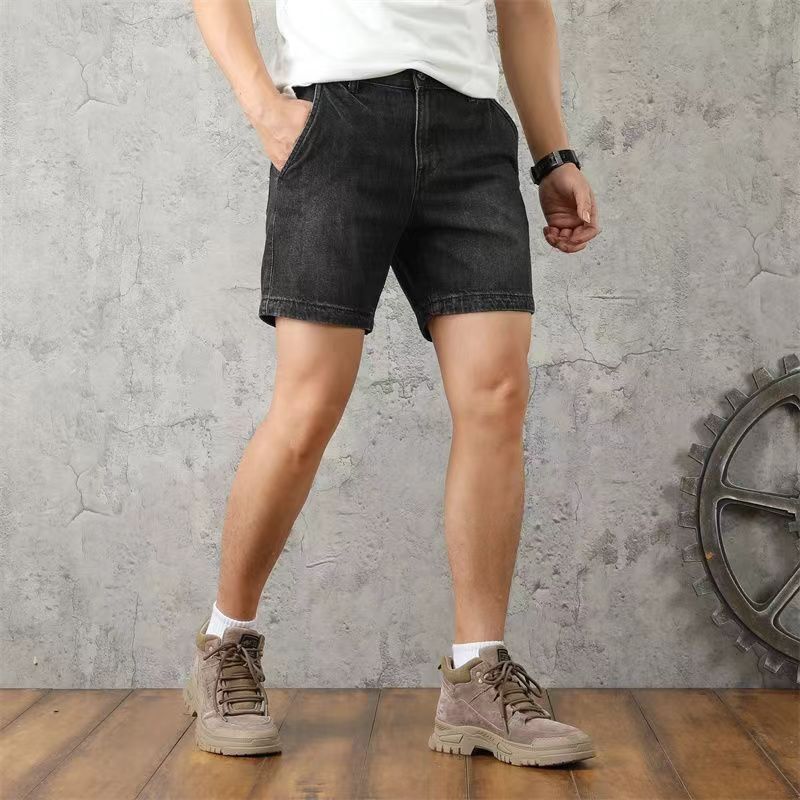 Vintage Washed Denim Shorts Men's Three-Quarter Pants Workwear Trendy Brand Summer Thin Four-Quarter Pants Men's Trendy Slim Shorts