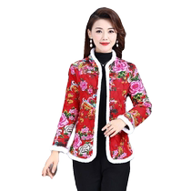 Northeastern big flower festive camel velvet small flower coat cotton coat Tang suit mom ethnic style cotton coat autumn and winter thickened coat top