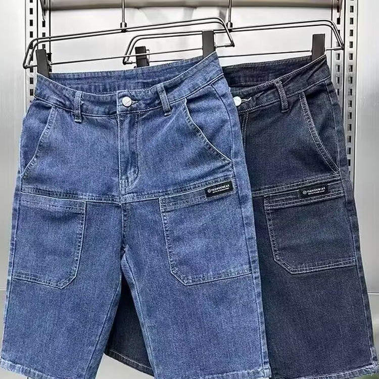 Men's Stretch Denim Shorts, Summer Thin Casual Straight-Leg Five-Point Pants, Trendy Brand Six-Pocket Workwear Denim Shorts for Men