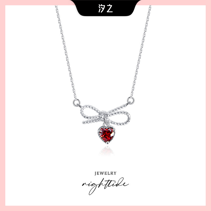 Xizhixinqing new ruby ​​sterling silver necklace female summer niche retro feeling necklace light luxury high-end gift for girlfriend