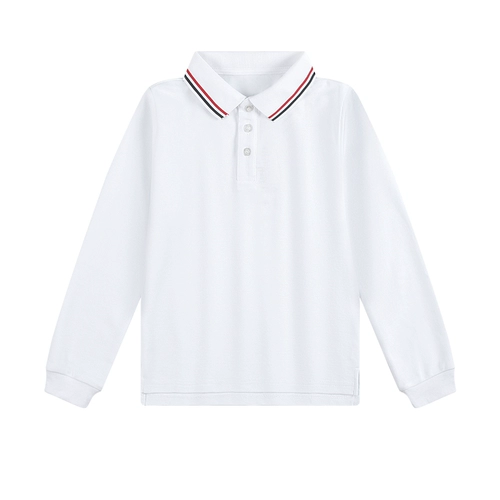 Детская белая футболка polo, лонгслив для мальчиков для школьников, хлопковая осенняя форма