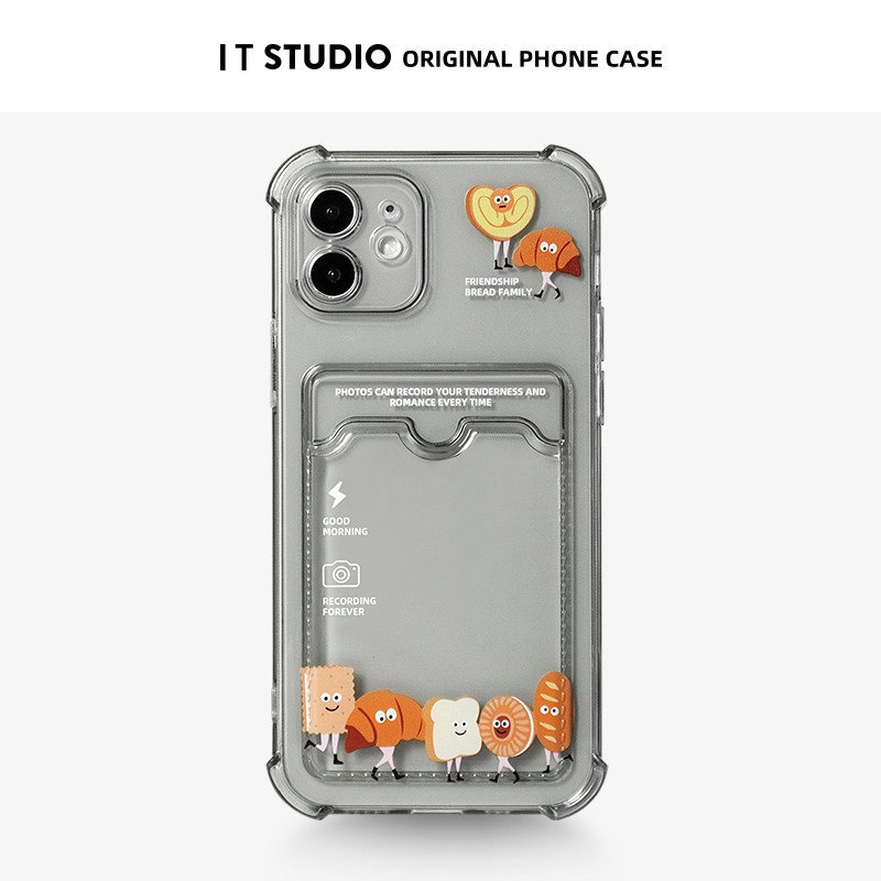 Original Cartoon Apple 14 Transparent Card Holder 15Pro New Model 17 Phone Case 13Promax Suitable for iPhone 16 Photo 11 Protective Case 12 Anti-Drop XS Full Cover Xr Anti-Drop 7 Male 8 Female 6 Card Holder