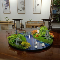 Dining Room Roundtable Middle Pendulum Flowers Hotel Bag Room Turntables Landscape Decoration Furnishing Simulation Green Planting Landscape and Landscape Painting