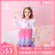 Forest Loli new girl long sleeve dress Princess Dress Autumn Childrens skirt rainbow skirt mesh dress Princess dress