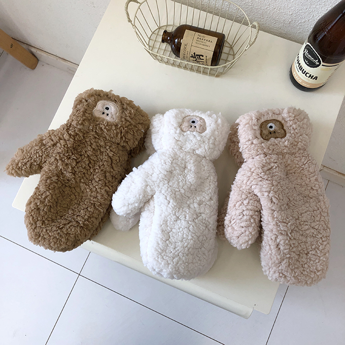 Plush Cute Little Bear Warm for Women's Winter Outdoor Cold Protection Double Layer Thickened Gloves_voghion.com