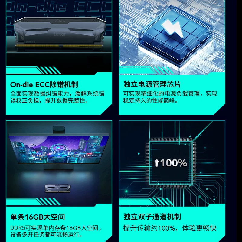 Память Lexar DDR5 для компьютера 16 ГБ, игровая настольная система э-спорт, частота 5600 МГц, одиночный Ares Armor D5