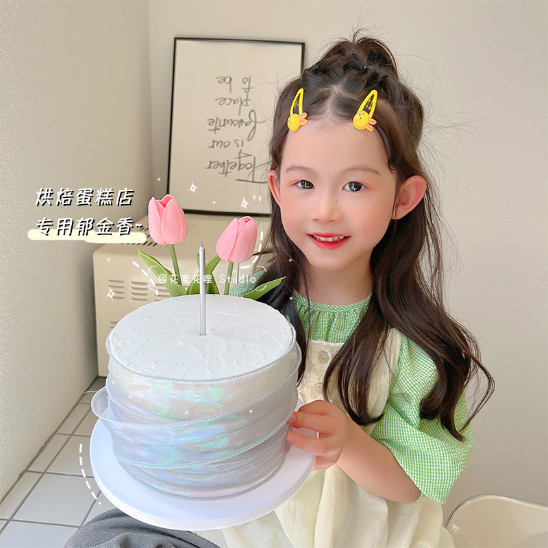 (White Day Tulip) Mother's Day Cake Decoration Decoration Simulation Flower Plug-in Goddess Happy Birthday