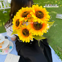 Simulation Flowers Sunflower Living Room Table Pendulum Pieces Sun Flower Room Decoration Floral Furnishing Small Bouquet Photo Fake Flowers