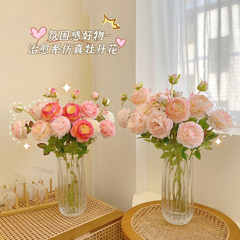 Peony simulation flower fake flower indoor living room decorative flower decoration table flower decoration rose flower dry flower bouquet light luxury