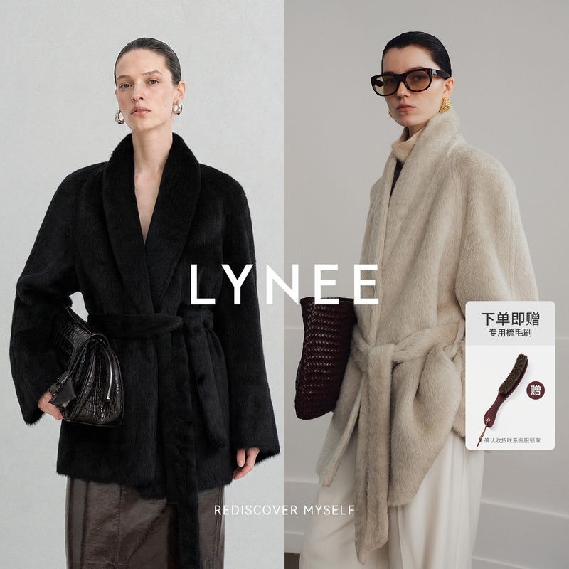 Lynee【Black Label Water Gloss】Short Long-Sleeved Wool Coat 2026 Winter Peruvian Alpaca Wool Bathrobe Coat