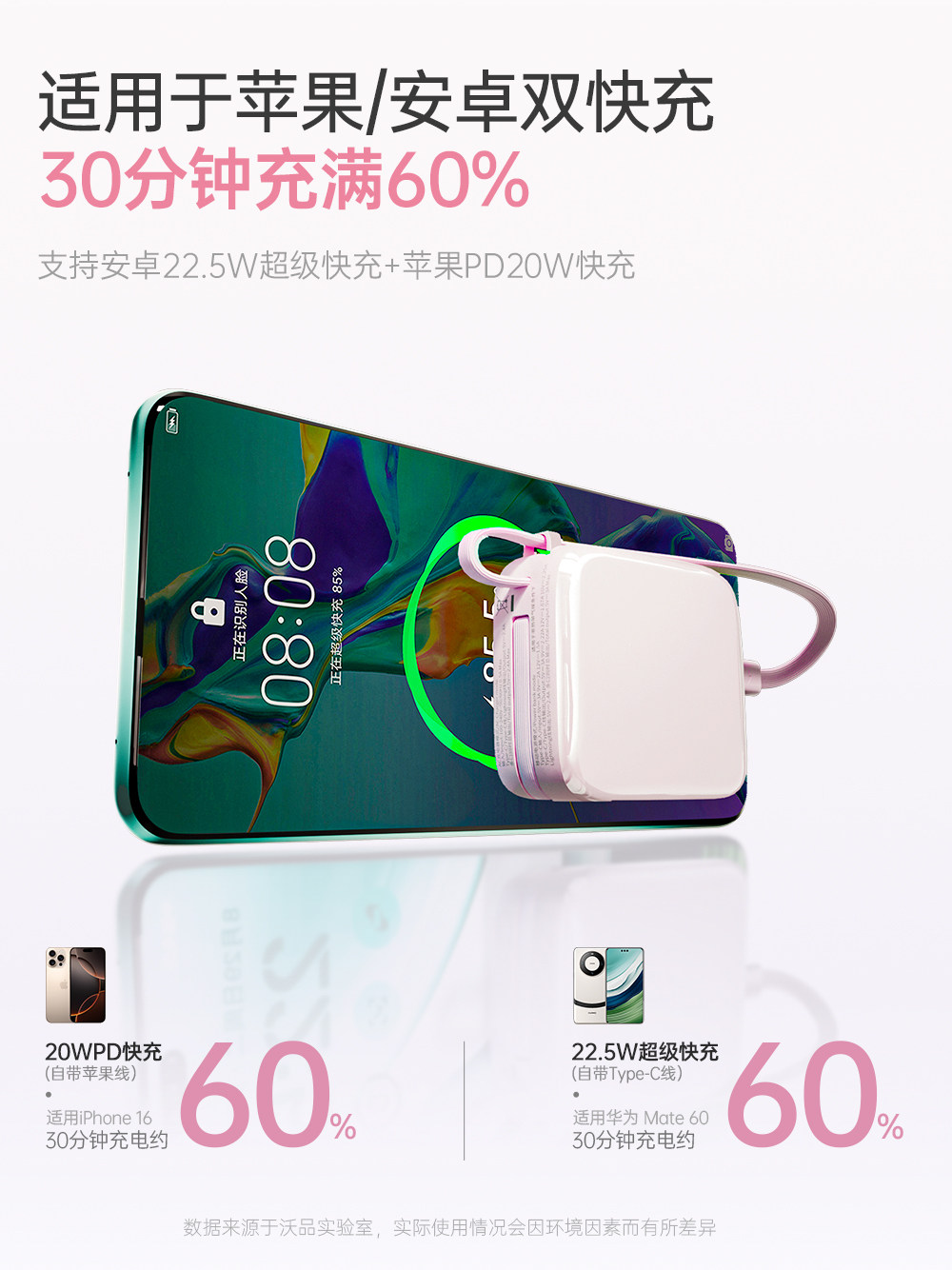 [New National Standard 3C Certification]Wopow Small Cube Power Bank with Plug, Built-In Cable, Fast Charging, Large Capacity 10000Mah, Compact and Portable Mini D