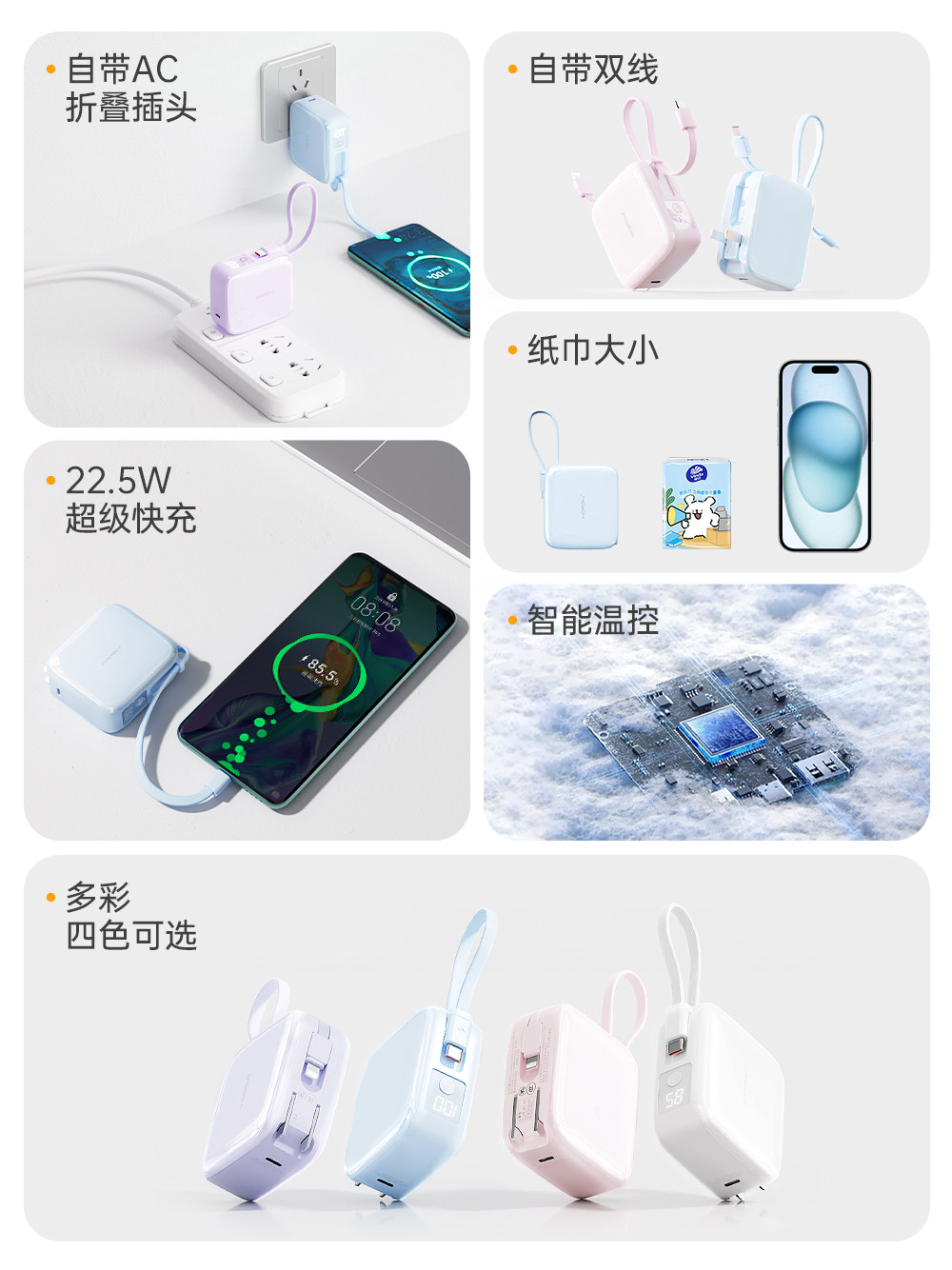 [Breaking News] Wopow Small Cube Power Bank 3-in-1 with Built-In Cable and Plug, 20000Mah Fast Charging, Compact and Portable, Mini 3C Certified, Suitable for Use on Airplanes