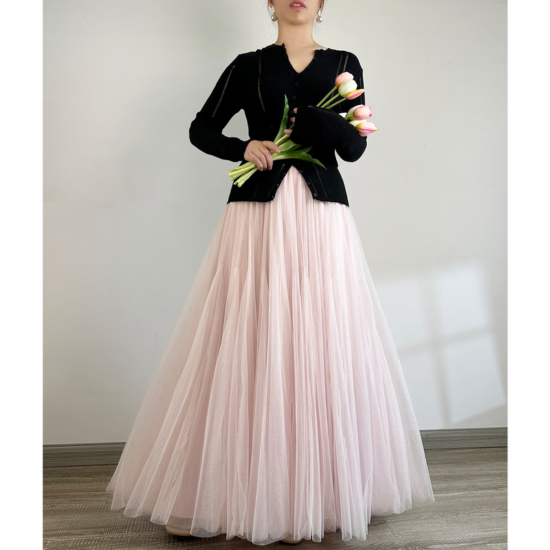 French-Style Heavy-Duty Mesh Skirt for Women, Early Autumn 2026, Pink, High-End, Stunning A-Line, Large Flared Tulle Long Skirt