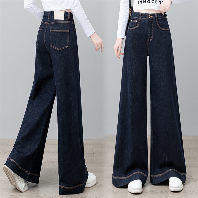 Navy Blue Wide-Leg Jeans for Women 2026 Autumn New High-Waisted Slimming Loose Long Pants Versatile Spring and Autumn Straight-Leg Pants