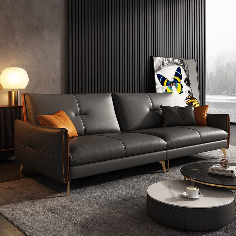 Italian light luxury office sofa leather simple modern business reception office sofa coffee table combination three people