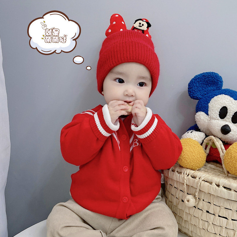 Children's sweater knitted thickened cardigan jacket children's long-sleeved top double-layer men's and women's baby clothes bottoming round neck