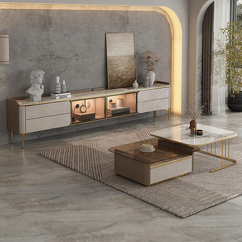 Light luxury bright pandora slate TV cabinet high-end Italian designer ultra-narrow ultra-thin TV cabinet