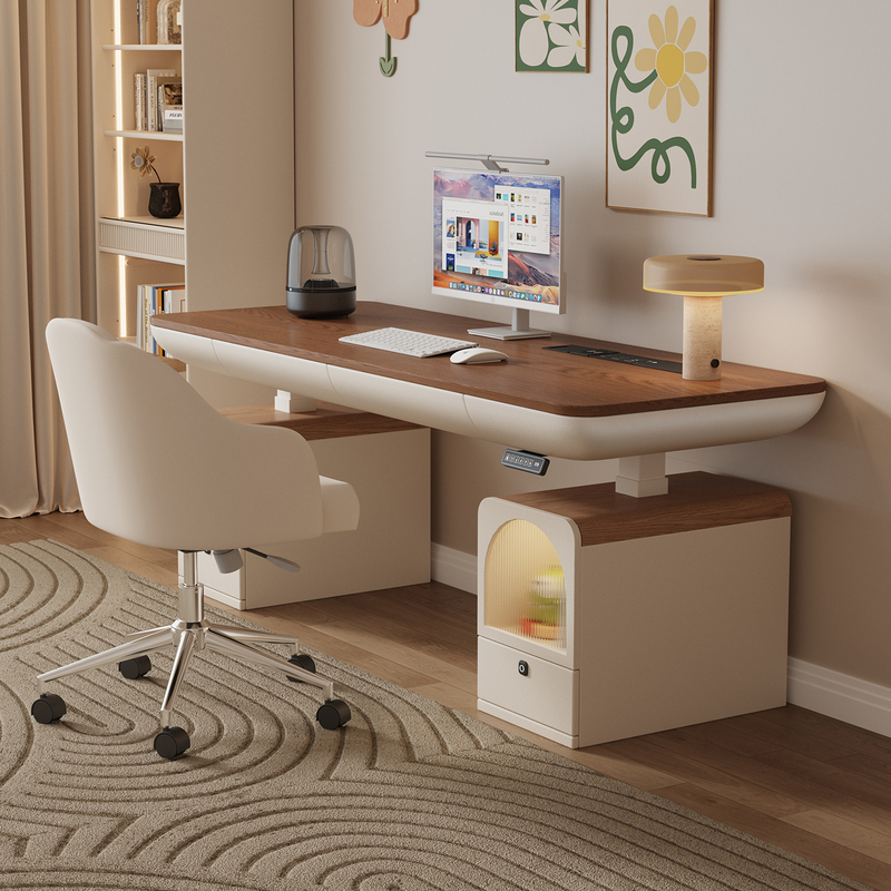 Solid Wood Electric Adjustable Desk for Bedroom, Home Study, Office Work, Standing Adjustable Desk Legs, Computer Desk