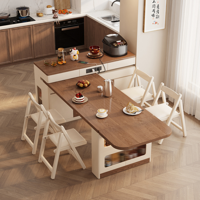 Small-Sized Solid Wood Rotating Island Table Integrated Dining Table, Mid-Century Style Kitchen Island Table, Retractable Folding Bar Counter, Sideboard Small-Sized Solid Wood Rotating Island Table Integrated Dining Table, Mid-Century Style Kitchen Island Table, Retractable Folding Bar Counter, Sideboard
