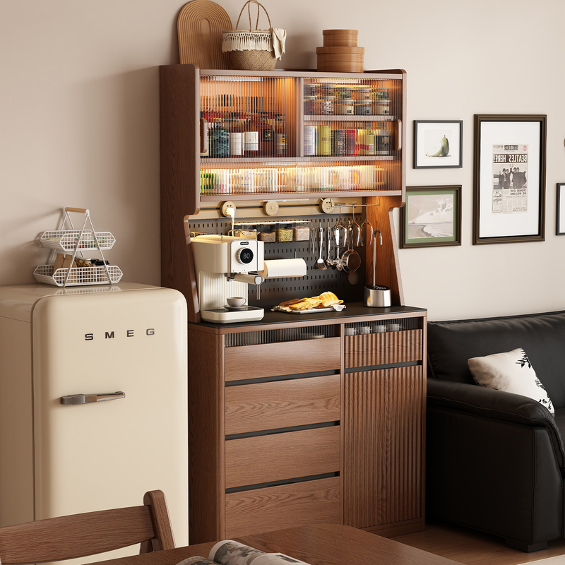 Small Apartment Solid Wood Slate Sideboard Integrated Wall-Mounted Perforated Board Dining Room Coffee Storage Cabinet Ultra-Narrow Tea Side Cabinet