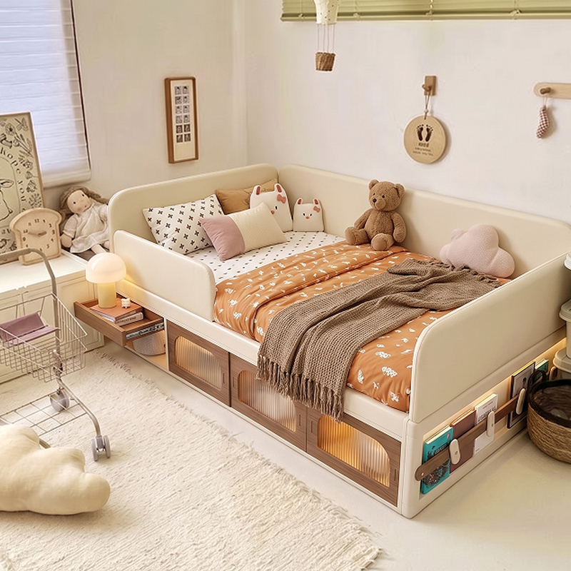 Children's Bed for Boys and Girls, Tatami Floor Bed, Montessori High-Box Bedroom Bed, New Model for Small Apartments, Floor Bed with Guardrails Children's Bed for Boys and Girls, Tatami Floor Bed, Montessori High-Box Bedroom Bed, New Model for Small Apartments, Floor Bed with Guardrails